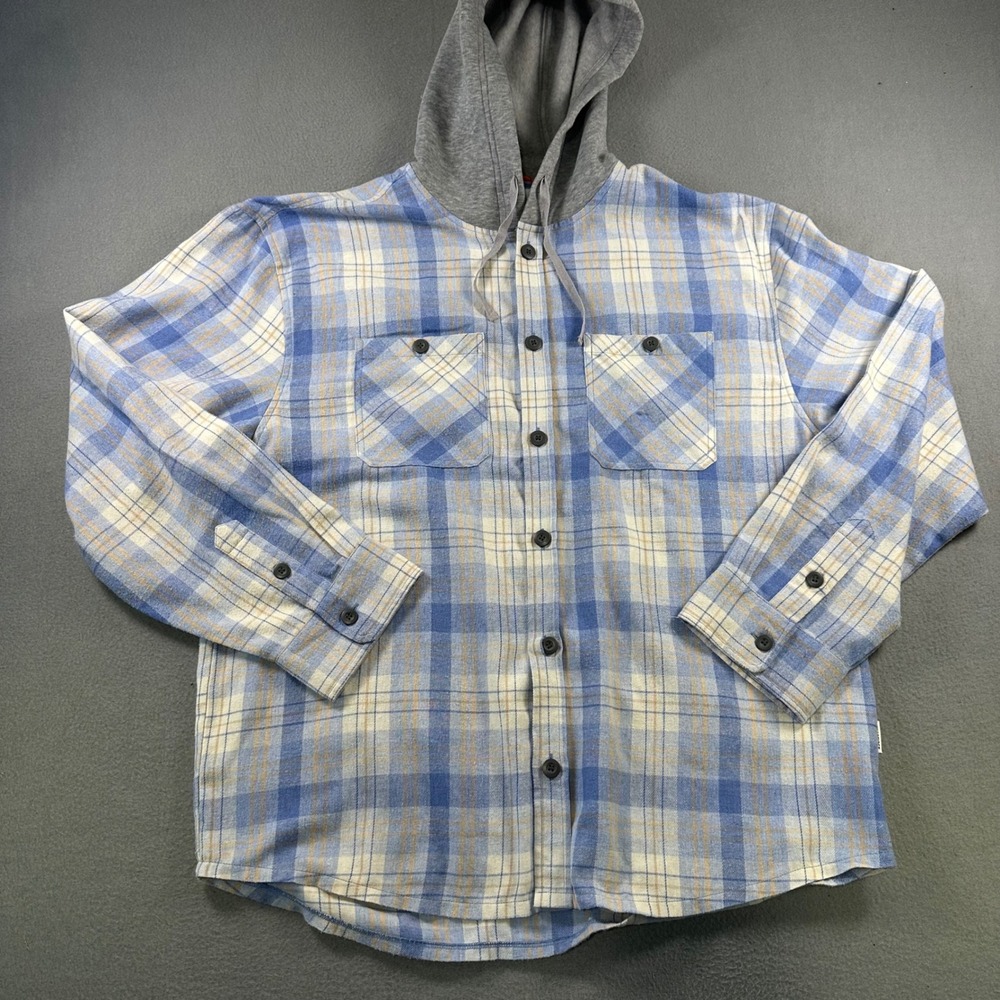 Wearfirst Mens XXL Blue Plaid Hooded Flannel Shirt Long Sleeve Hooded Shacket